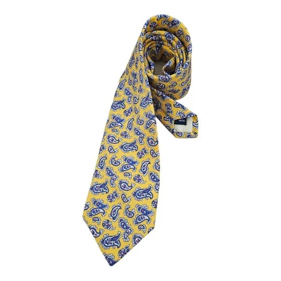 POLO BY RALPH LAUREN Yellow Paisley Silk Tie HANDMADE USA 59